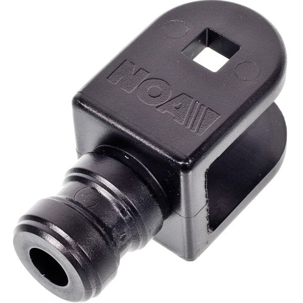 NOA gaffel endebeslag til 25mm rør, set forfra med detaljeret design