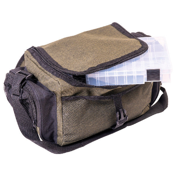Kinetic fiske taske set forfra med åbne bokse