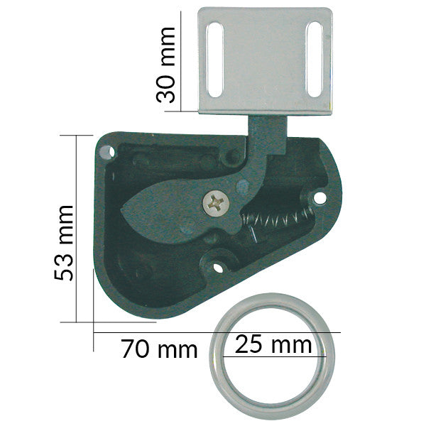 Sidevinkel af SeaTec skabslås til finger højre monteret på en båd.