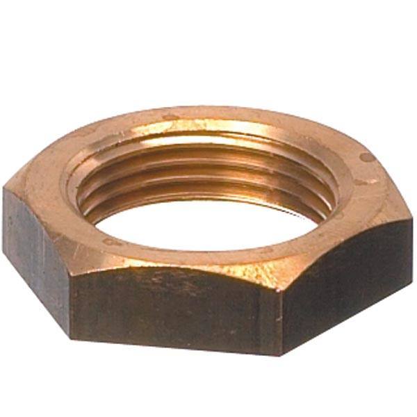 Guidi møtrik 3/4" i messing, opstillede på hvid baggrund.
