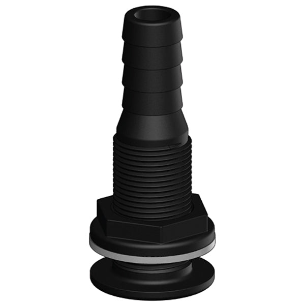 Trudesign gennemføring komposit i sort farve med diameter på 1" monteret på båd