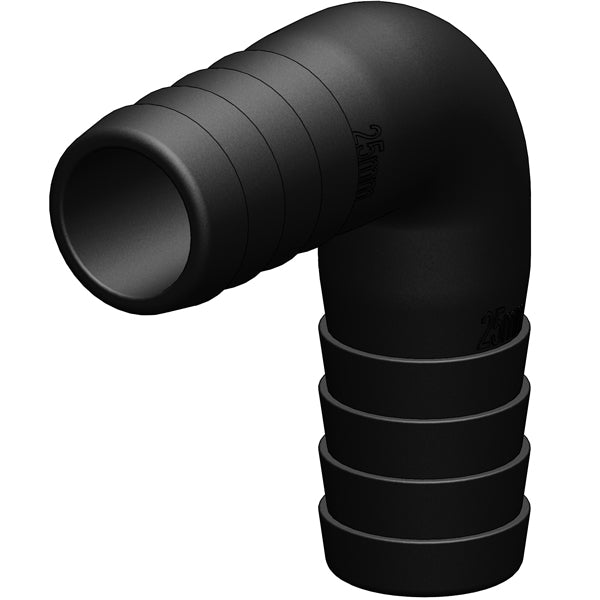 Trudesign vinkelstykke 90° i sort, set forfra med glatte overflader.