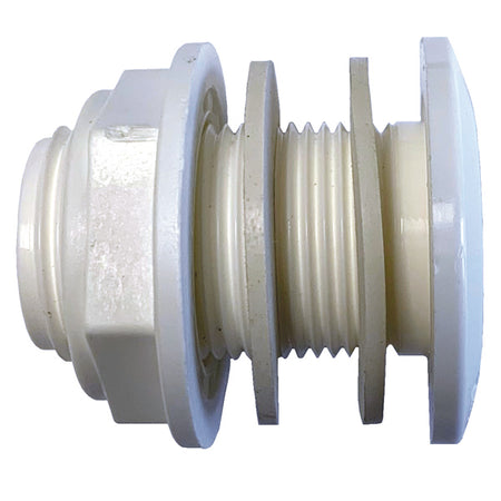Gennemføring 3/4" plast hvid fra SeaTec, set fra siden.