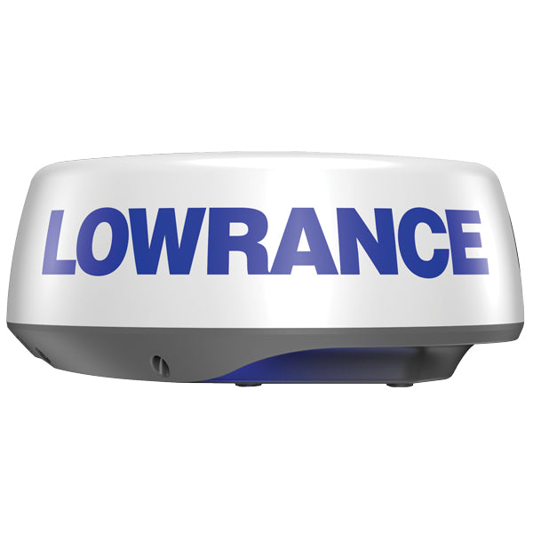 Lowrance Radar Halo20+ set fra siden, klar til montering på båd.