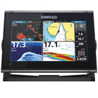 Simrad GO9 XSE kortplotter set fra siden med aktiv transducer.