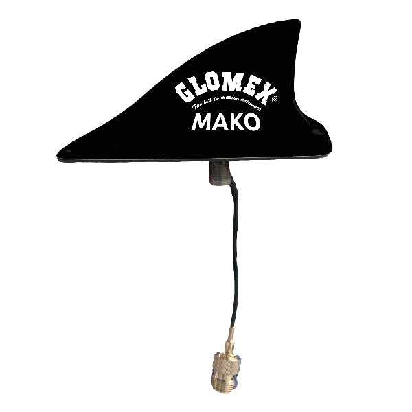 Glomex Mako VHF antenne set fra siden med 8 meter kabel og PL259 stik