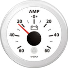 Vdo amperemeter 60A i hvidt design, set forfra med tydelig skala.