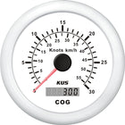 Kus GPS speedmåler 0-30 knob, hvid model ø85, set forfra.