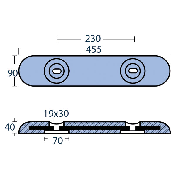 Tecnoseal zinkanode placeret på motorbådens skrog