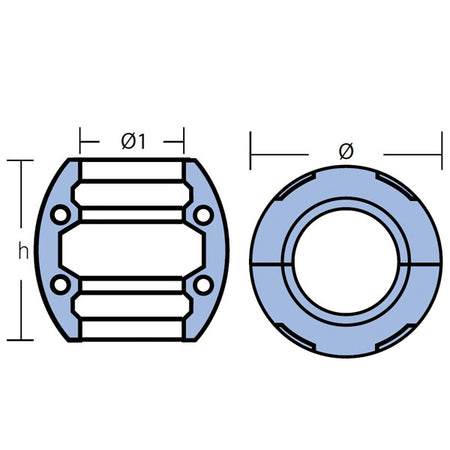 Close-up af Tecnoseal zinkanode aksel 55mm, med detaljeret overflade.