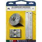 Tecnoseal alu anode kit til Mercury F75-115, set fra siden på hvid baggrund.
