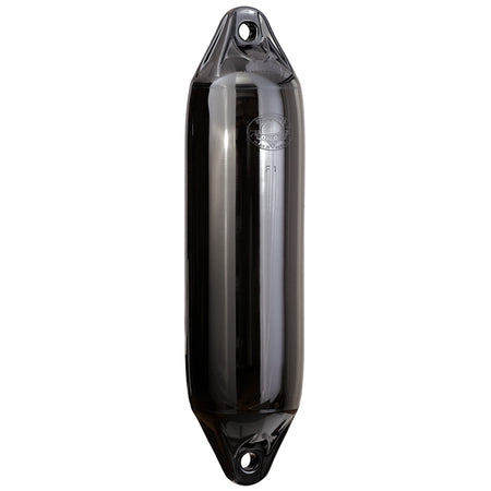 Polyform F02 fender i sort farve, set fra siden med detaljeret profil.