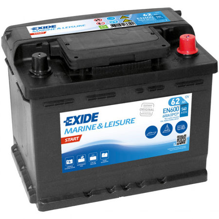 Exide Batteri Nautilus 62Ah set fra siden med mål 242×175×190 mm