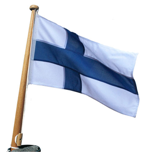 Adela bådflag med det finske flag i 55 cm størrelse, hængende fra en båd mast