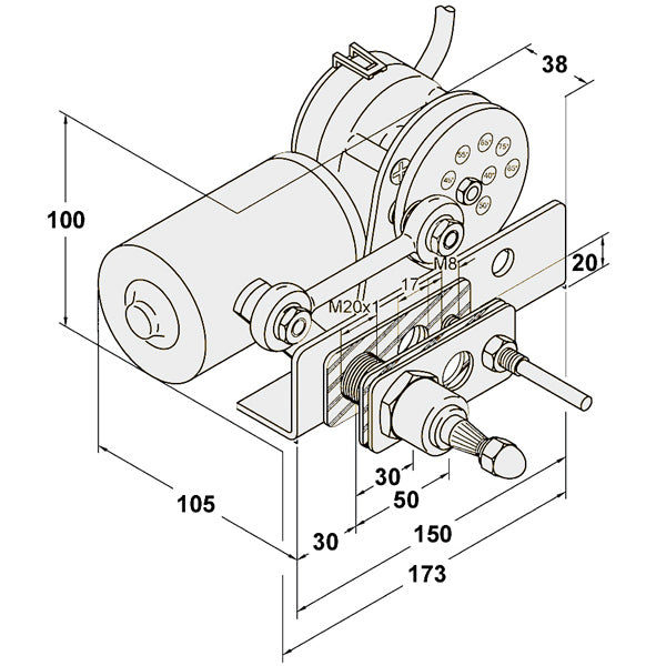 Exalto viskermotor heavy duty med 20mm aksel, vist fra siden