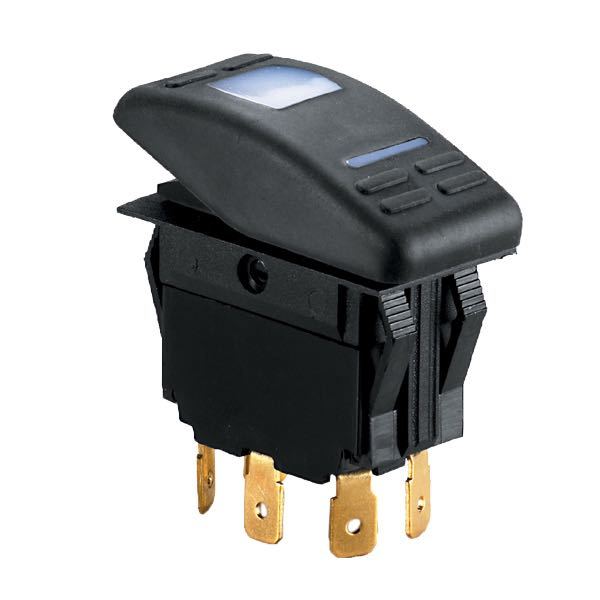 SeaTec 6-pol kontakt med led til montering på båd, vist fra forsiden.