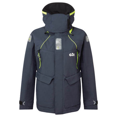Gill OS26 offshore damejakke i navy, set forfra i bådmiljø.