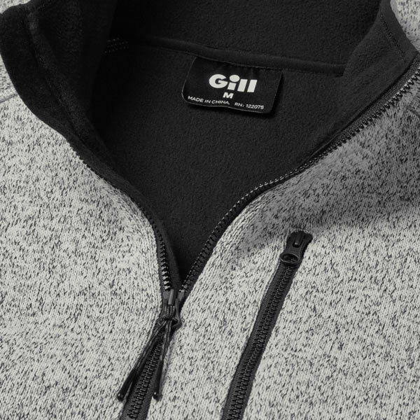 Detalje af lynlåsen på Gill grå fleece jakke i XXL.
