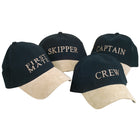 SeaTec Crew Cap i navy og beige, set fra siden med skygge