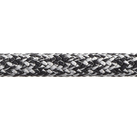 Robline Admiral 7000 Dyneema fald i sort/hvid farve, 10 mm tyk, liggende på en båd