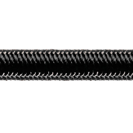 Robline elastik snor i sort 10 mm, 1 meter lang, liggende på en hvid baggrund.