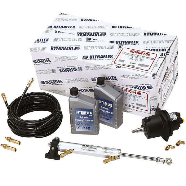 Ultraflex hydraulisk styringspakke set forfra med tilslutninger