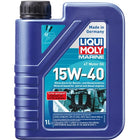 Liqui Moly Marine 4T motorolie i en liter flaske, klar til brug.