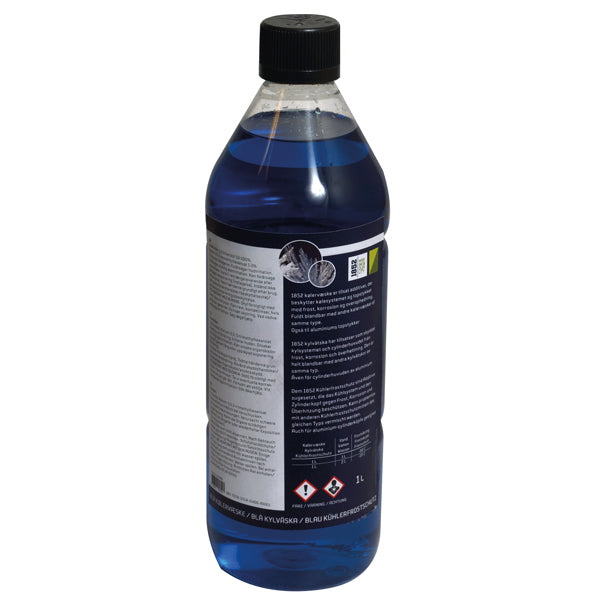 1852, kølervæske blå i 1 liter flaske med klar etikette