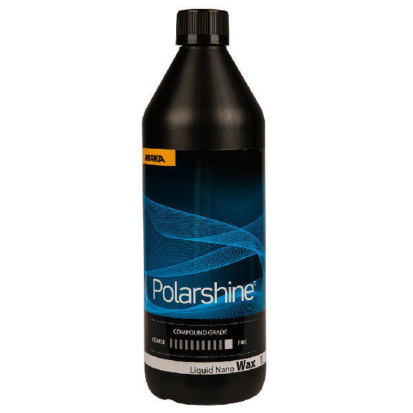 Mirka, Polarshine liquid nano voks 1 L, set fra siden med label og flaske.