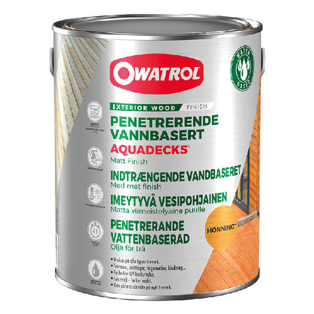 Owatrol Teak Protect 1L flasken set forfra med et klart label.