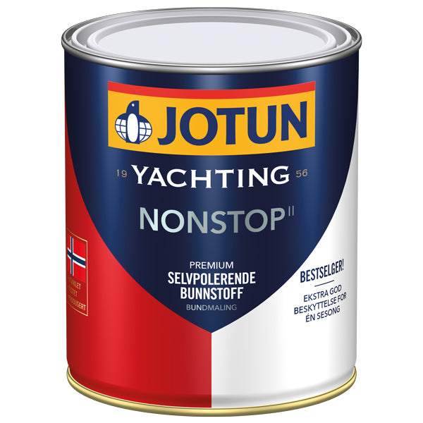 Nærbillede af Jotun Non-stop II grå bundmaling i brug