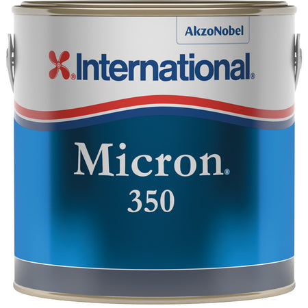 International Micron 350 bundmaling i blå farve, præsenteret i en 2,5L beholder.