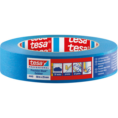 Tesa tape i blå farve vist på en hvid baggrund