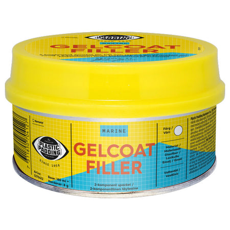 Plastic Padding Gelcoat filler i hvid 180 ml tuben set fra siden.