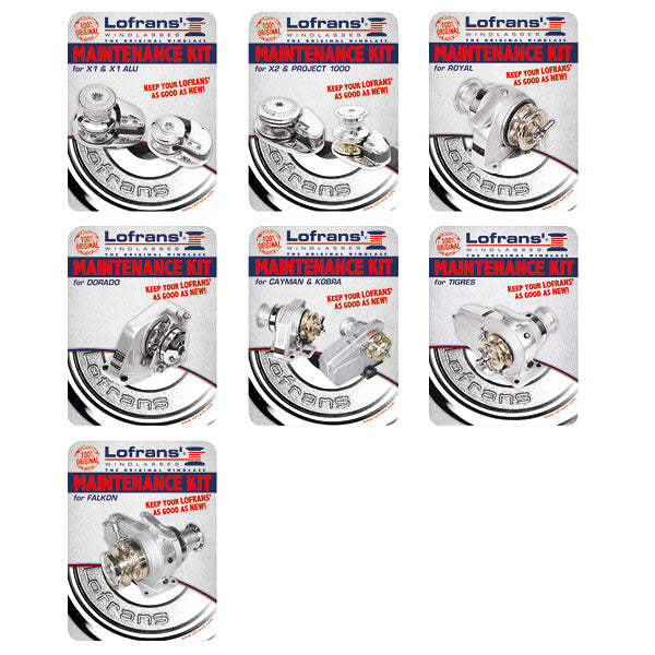 Lofrans vedligeholdelsekit med alle komponenter, klar til installation på båd