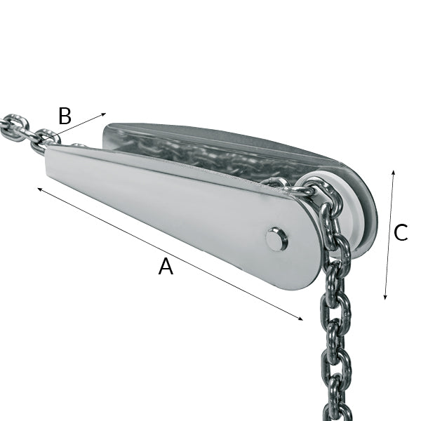 Foran- og bagkomponenter af SeaTec ankerrulle med rustfrit stål design.