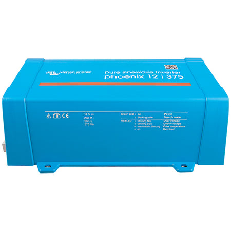 Victron inverter set fra siden, dimensioner H:86 x B:165 x D:260 mm.
