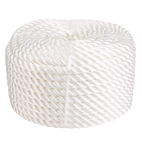 BoatLab SeaTec 3-slået PP fortøjningstov i hvid farve, Ø12 mm, 30 meter rullet op.