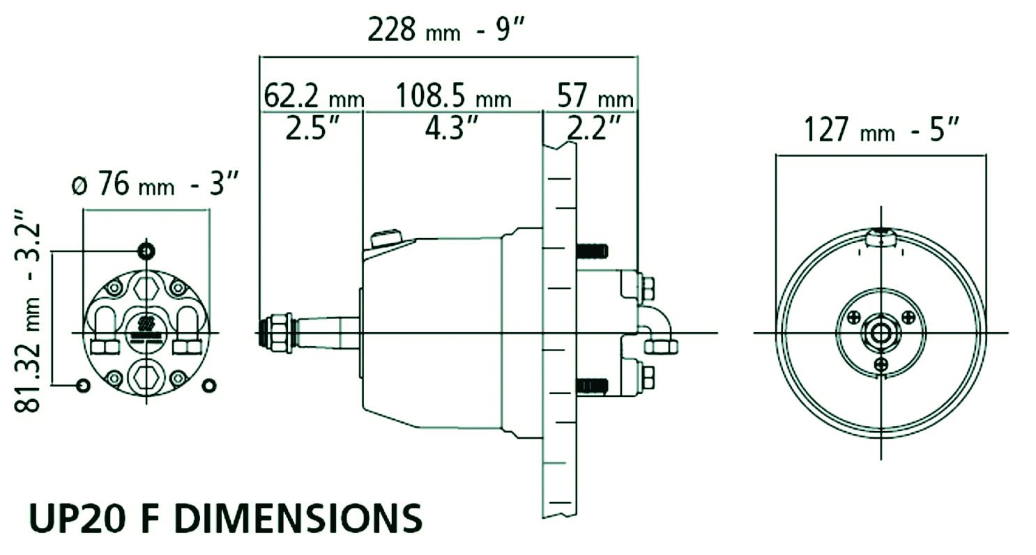 Detalje af Ultraflex ratpumpe med mål og specifikationer